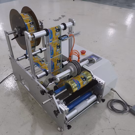 Gosunm Small Sticker Pasting Machine Wine Beer Water Bottle Vial Lip Balm Ampoule Jar Cup Container Wrap Around Semi Automatic Round Bottle Labeling Machine